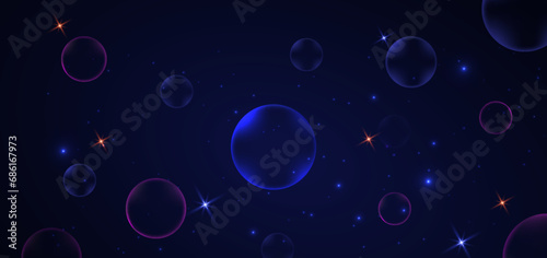 Abstract futuristic glowing neon circle blue and pink light ray with on dark blue background.