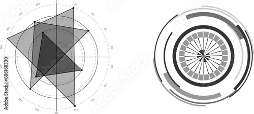 Sci fi futuristic user Abstract digital radar screen black and white, targets and futuristic user interface with straight. lil pjontec music Listen to Technology vector illustration for your design.