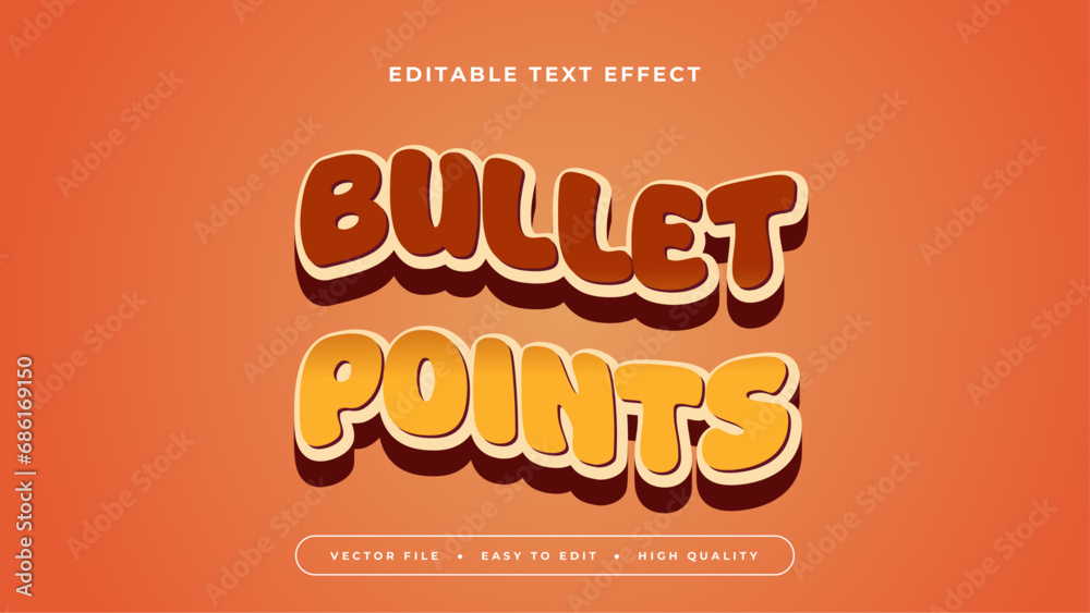 Editable text effect. Gold bullet poins text on orange background.