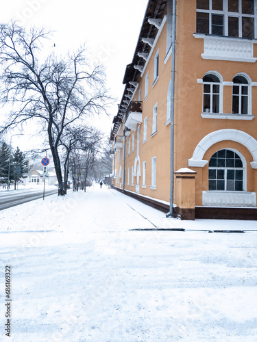 Beautiful city street with winter. Winter city landscape. © fizke7