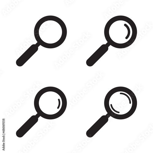 Magnifying glass icon, vector magnifier or loupe sign. Web search icon.