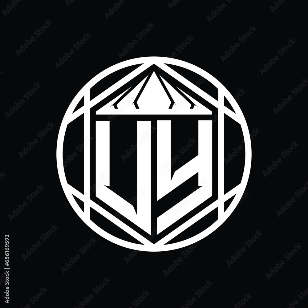 UY Letter Logo monogram hexagon slice crown sharp shield shape isolated circle abstract style design UY Letter Logo monogram hexagon slice crown sharp shield shape isolated circle abstract style design