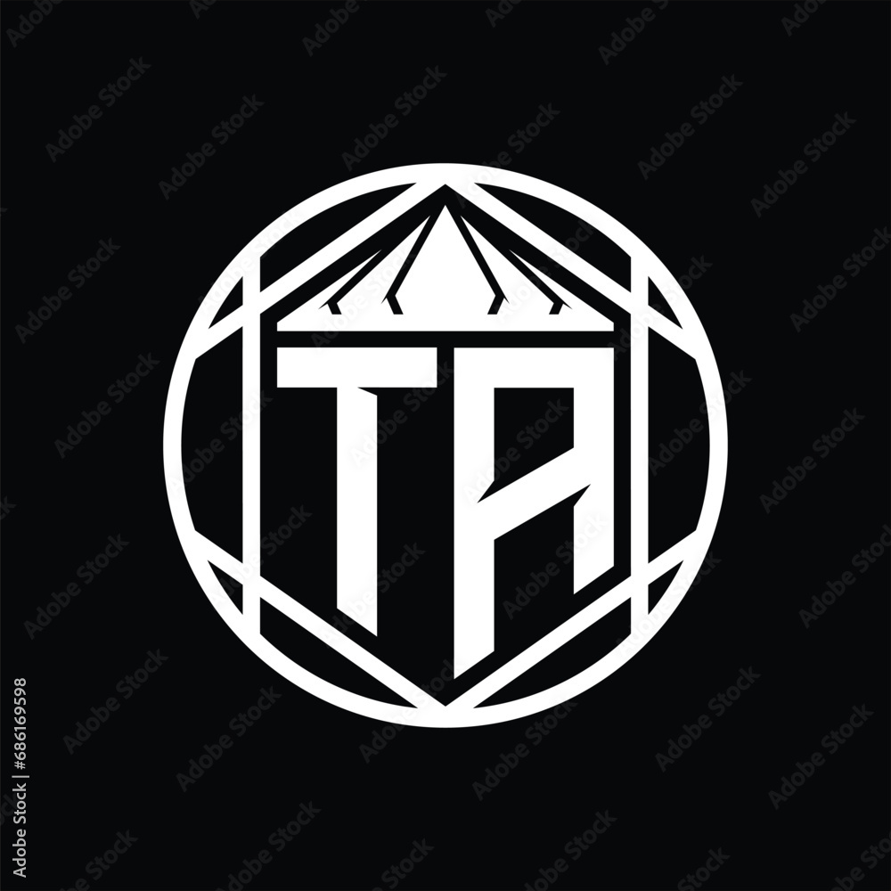 TA Letter Logo monogram hexagon slice crown sharp shield shape isolated circle abstract style design TA Letter Logo monogram hexagon slice crown sharp shield shape isolated circle abstract style design