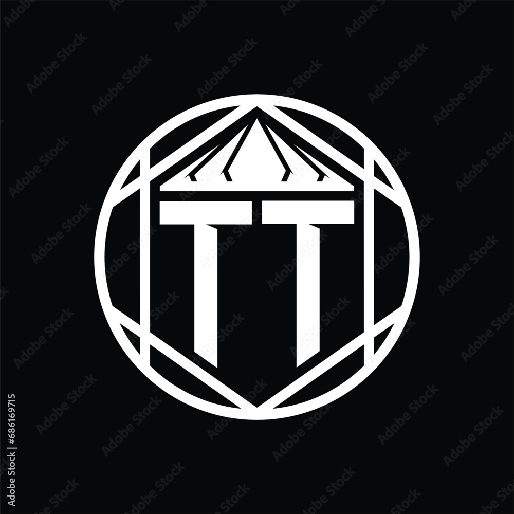 TT Letter Logo monogram hexagon slice crown sharp shield shape isolated circle abstract style design TT Letter Logo monogram hexagon slice crown sharp shield shape isolated circle abstract style design