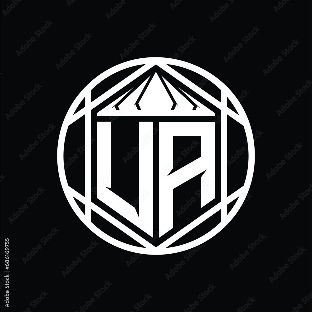UA Letter Logo monogram hexagon slice crown sharp shield shape isolated circle abstract style design UA Letter Logo monogram hexagon slice crown sharp shield shape isolated circle abstract style design