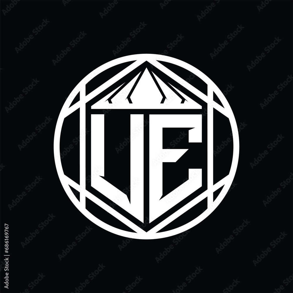 UE Letter Logo monogram hexagon slice crown sharp shield shape isolated circle abstract style design UE Letter Logo monogram hexagon slice crown sharp shield shape isolated circle abstract style design