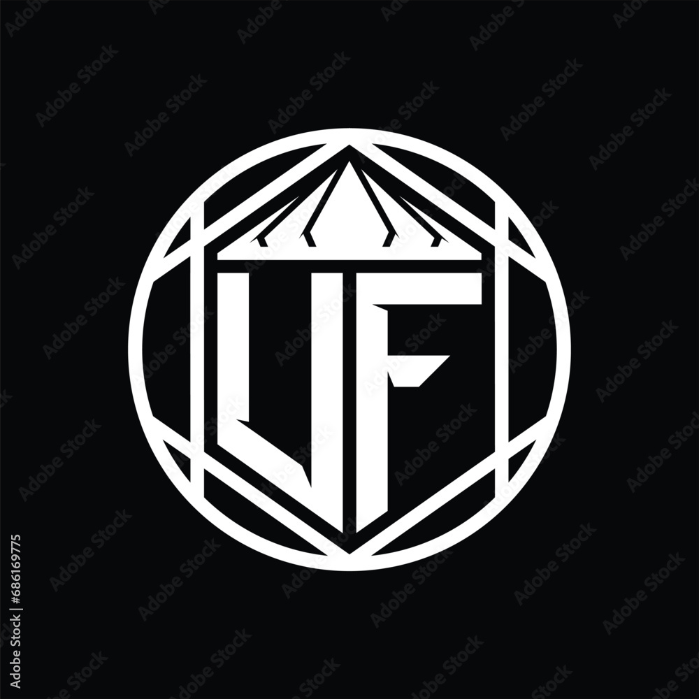 UF Letter Logo monogram hexagon slice crown sharp shield shape isolated circle abstract style design UF Letter Logo monogram hexagon slice crown sharp shield shape isolated circle abstract style design