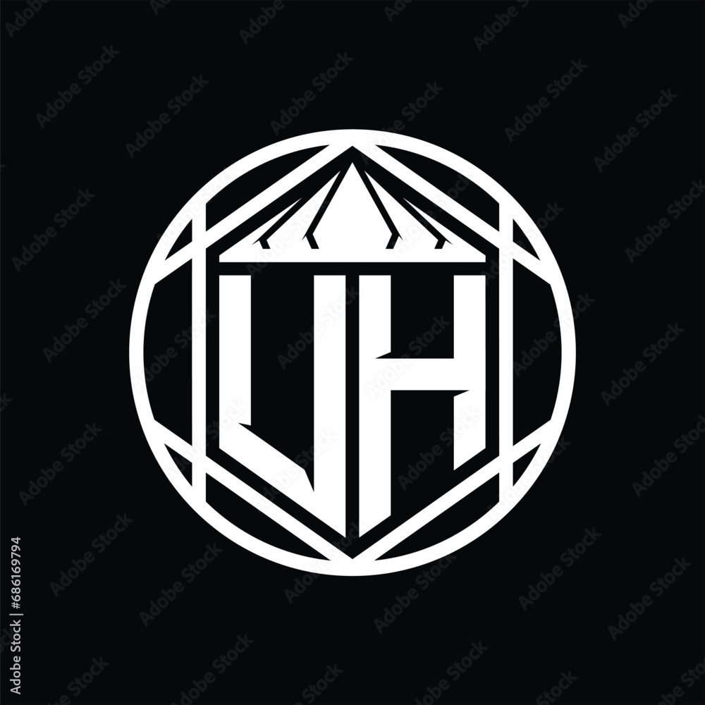 UH Letter Logo monogram hexagon slice crown sharp shield shape isolated circle abstract style design UH Letter Logo monogram hexagon slice crown sharp shield shape isolated circle abstract style design