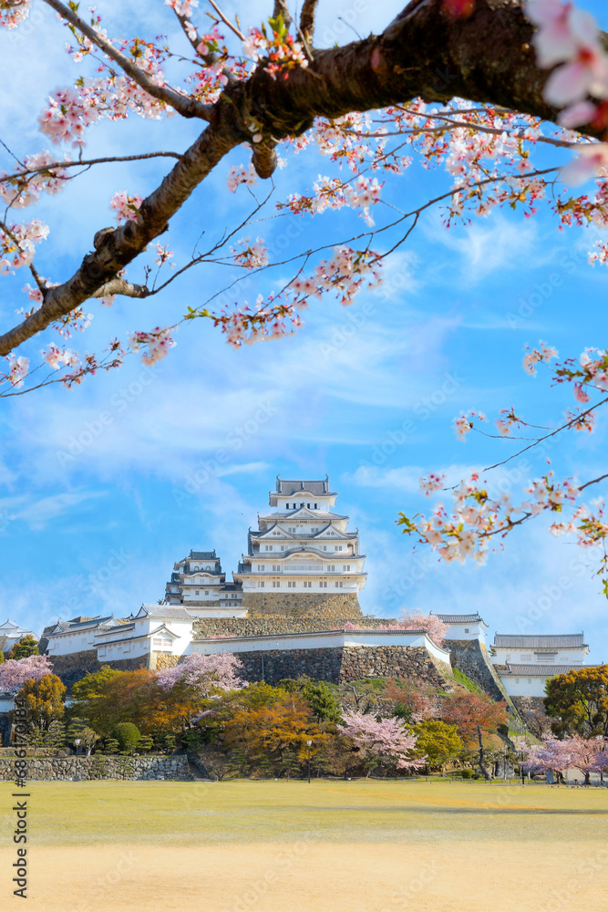 Himeji Castle AKA White Heron Castle in Hyogo, Japan with beautiful full bloom sakura in spring. Himeji Castle AKA White Heron Castle in Hyogo, Japan with beautiful full bloom sakura in spring.