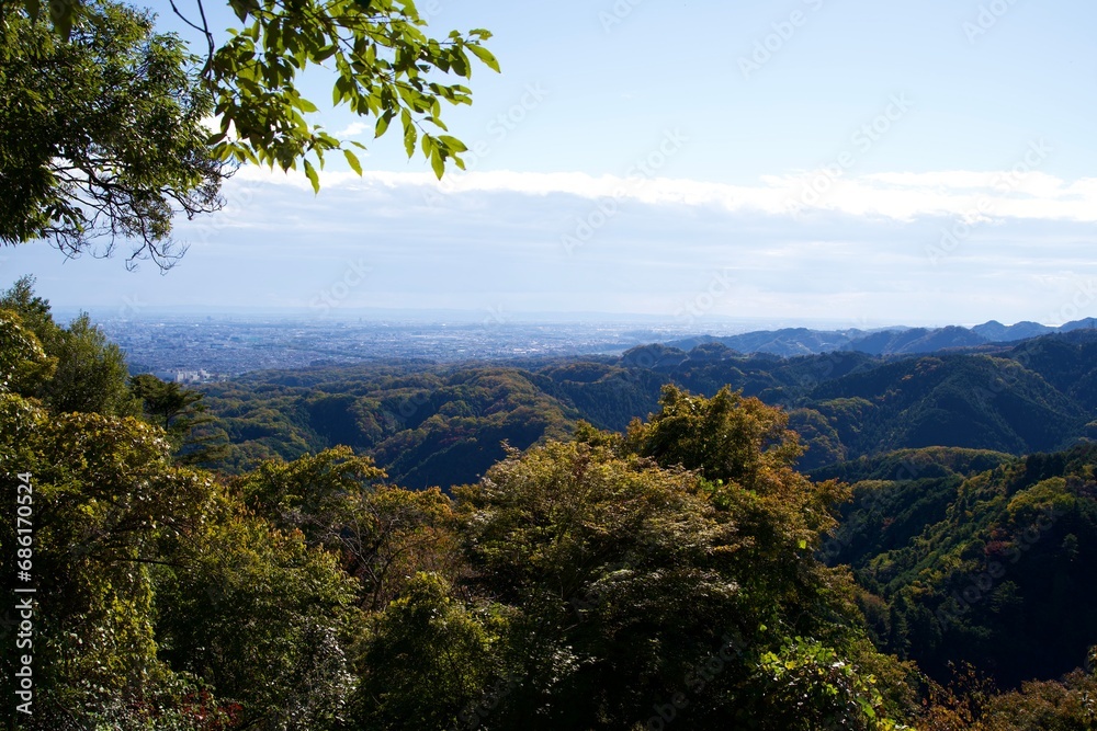 Autumn mountain views of Mt. Takao and Tokyo