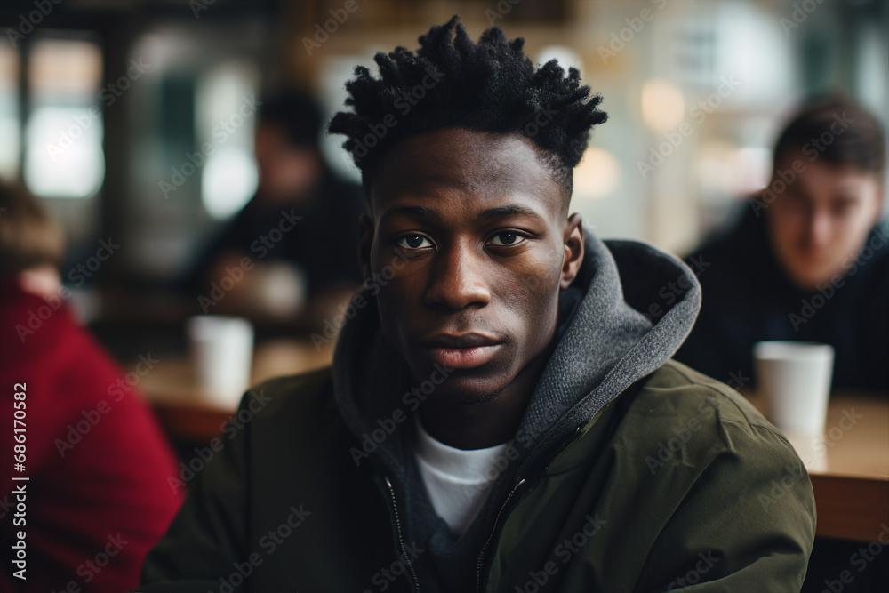 Generative AI portrait of confident city citizen person enjoying weekend time drinking coffee in modern cafe Generative AI portrait of confident city citizen person enjoying weekend time drinking coffee in modern cafe