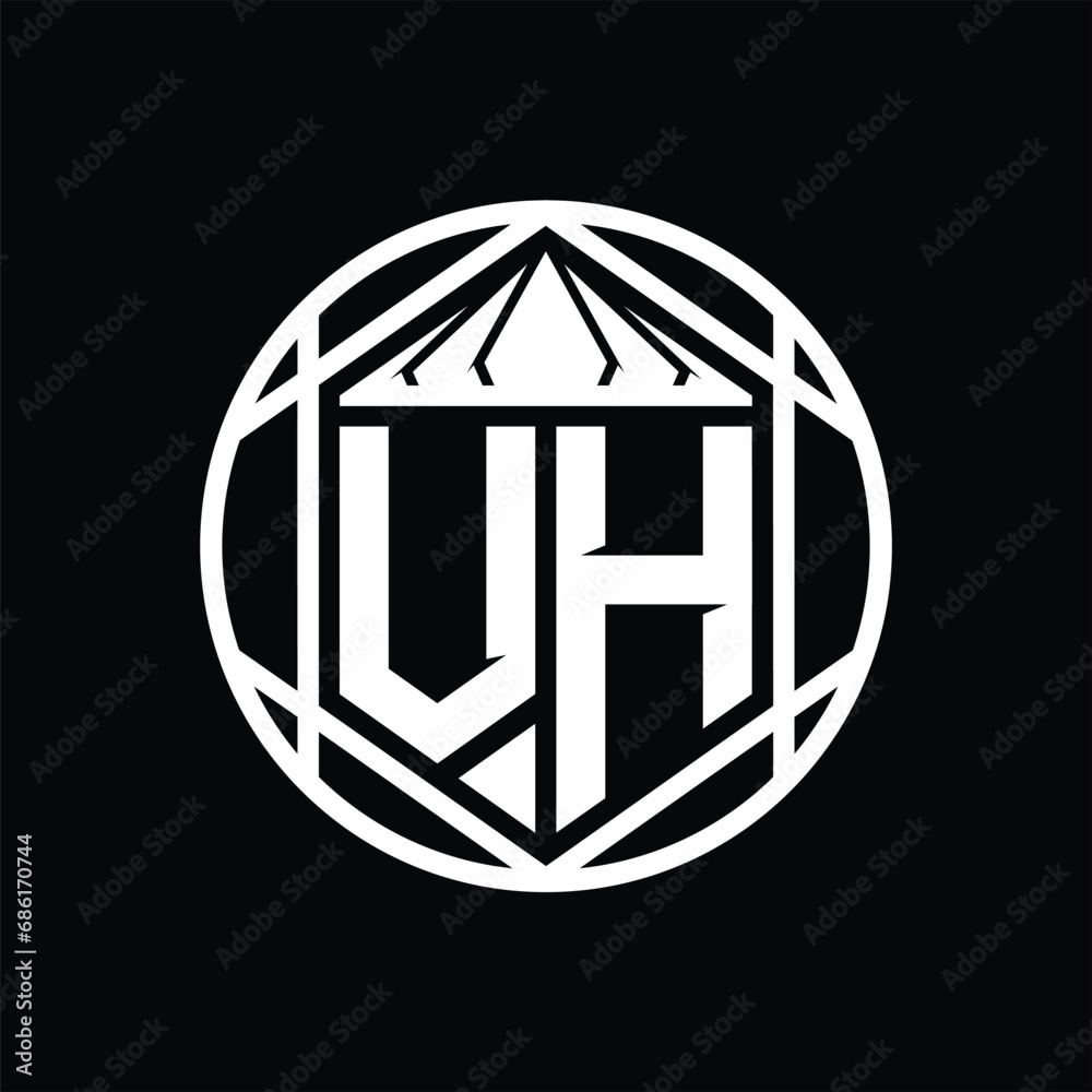 VH Letter Logo monogram hexagon slice crown sharp shield shape isolated circle abstract style design VH Letter Logo monogram hexagon slice crown sharp shield shape isolated circle abstract style design
