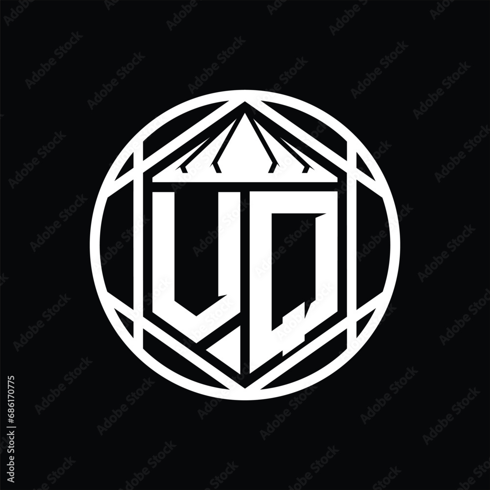 VQ Letter Logo monogram hexagon slice crown sharp shield shape isolated circle abstract style design VQ Letter Logo monogram hexagon slice crown sharp shield shape isolated circle abstract style design
