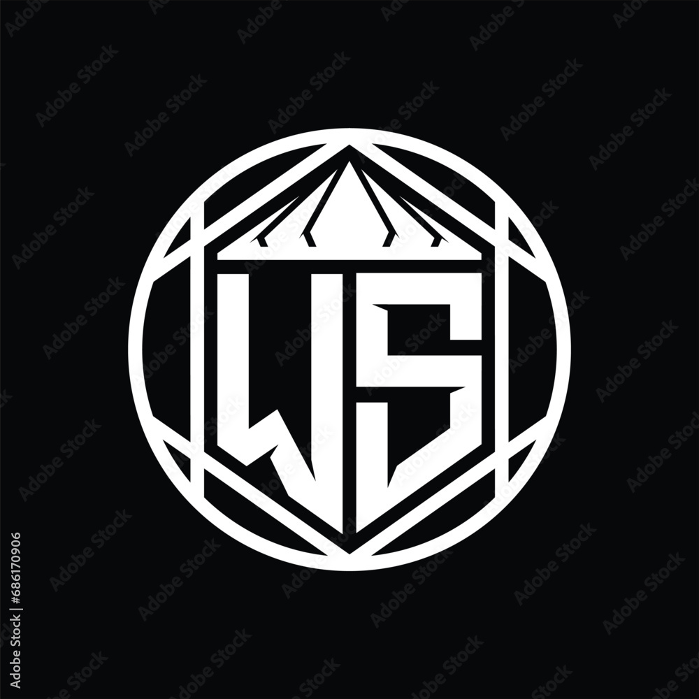 WS Letter Logo monogram hexagon slice crown sharp shield shape isolated circle abstract style design WS Letter Logo monogram hexagon slice crown sharp shield shape isolated circle abstract style design