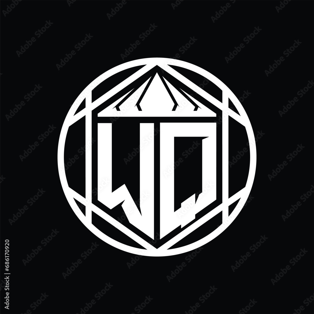 WQ Letter Logo monogram hexagon slice crown sharp shield shape isolated circle abstract style design WQ Letter Logo monogram hexagon slice crown sharp shield shape isolated circle abstract style design