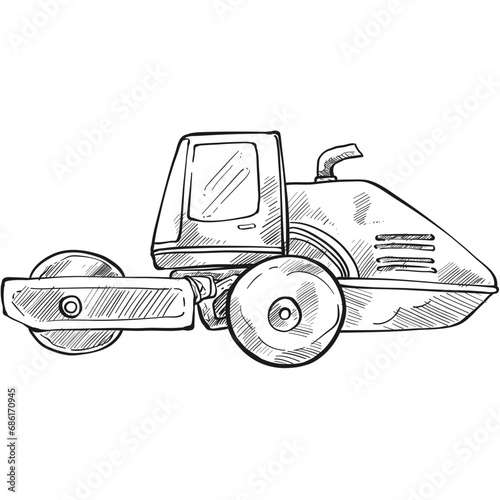 heavy equipment construction steamroller handdrawn