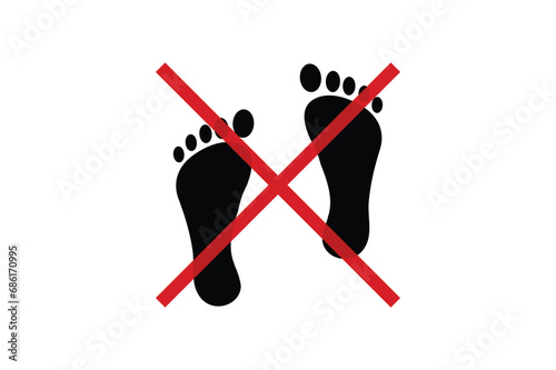 no barefeet sign with a cross on footprints