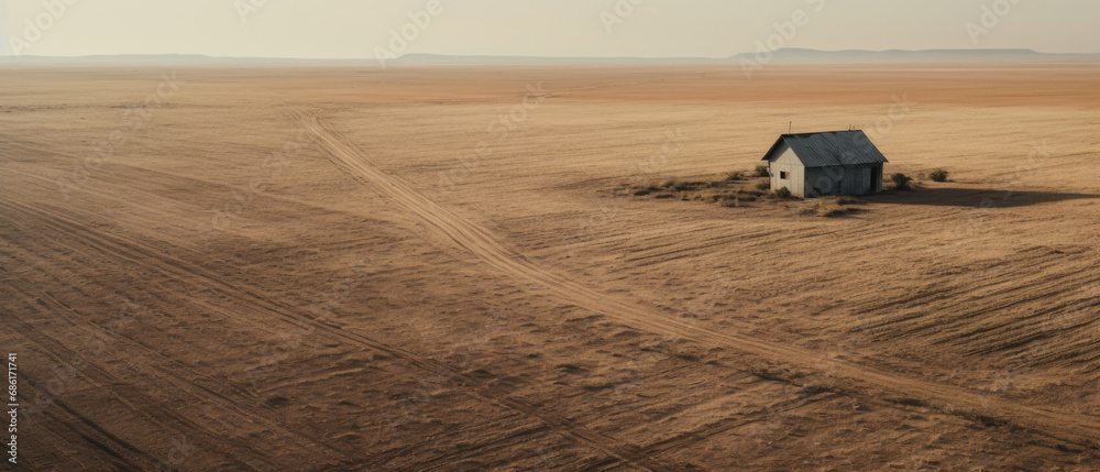 Obraz premium A tiny house in at autumn field aerial photography .