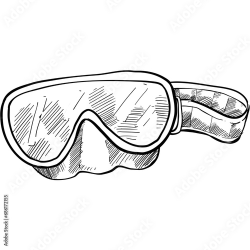 diving snorkel mask handdrawn illustration