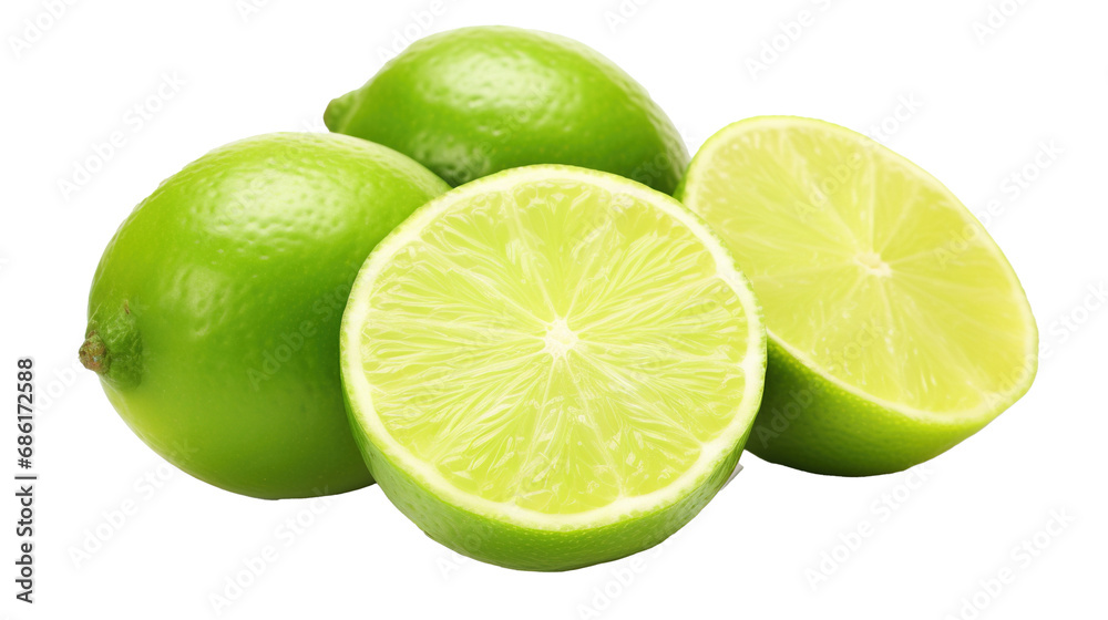 Citrus lime isolated on transparent background, PNG image with background removed, Created with Generative Ai technology.