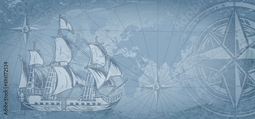 Sailing ship vintage background colorful