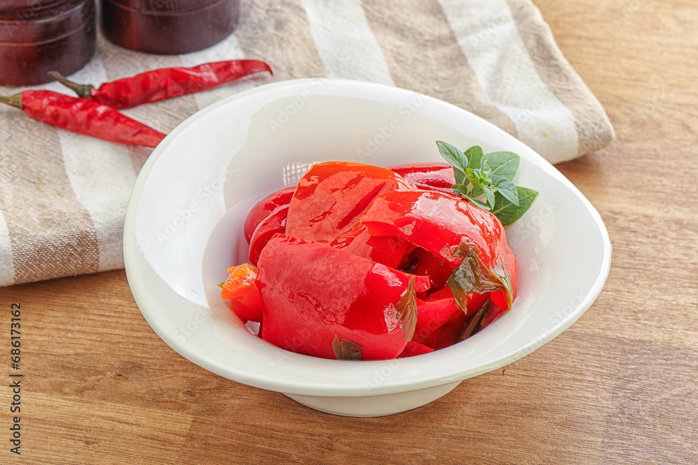 Marinated red bell pepper with oil Marinated red bell pepper with oil