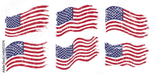Flags US colorful set emblems