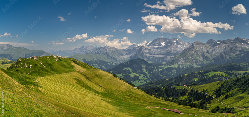 Panoramic view of Swiss Alps in the Bernese Oberland region