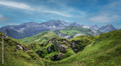 Panoramic view of mountain landscape of the Swiss Alps