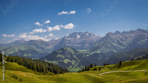 View of a mountain range in the Swiss Alps