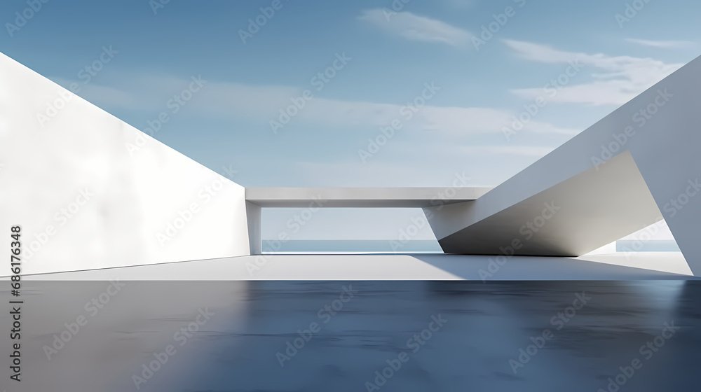 3d render of abstract futuristic architecture with empty concrete floor
