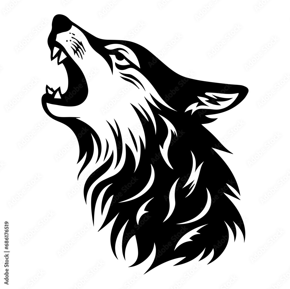 Wolf head howl design tribal tattoo vector illustration, Generative AI. Wolf head howl design tribal tattoo vector illustration, Generative AI.