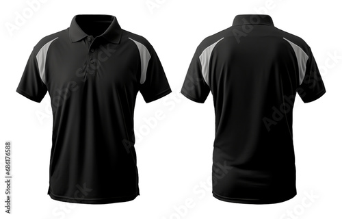 Black polo shirt mockup, front and back view, AI generated