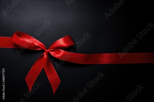 Elegant red satin ribbon on black background, festive decoration