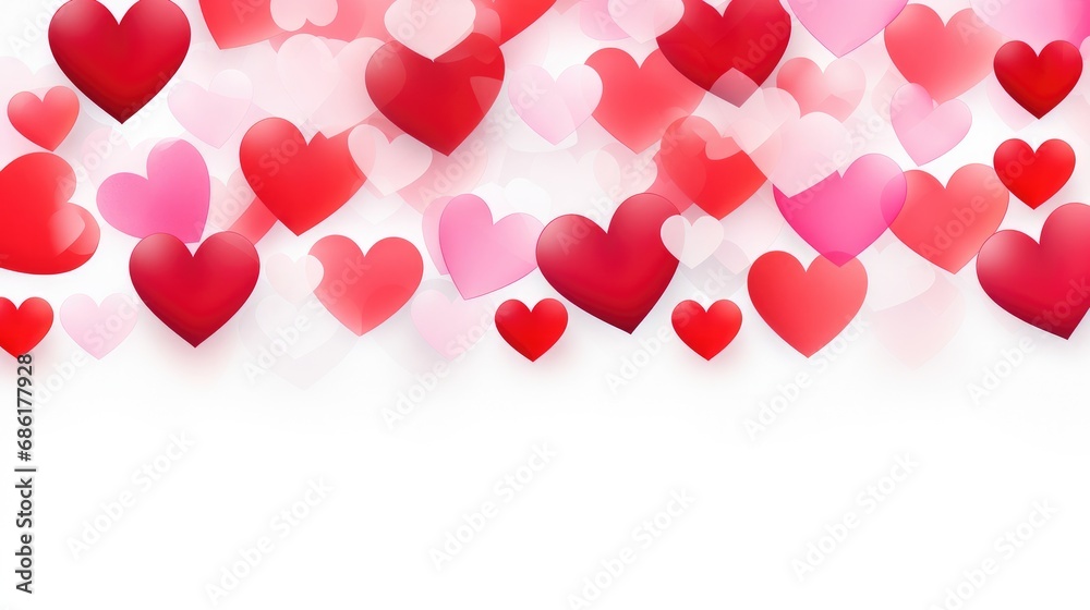 Valentine's Day background with heart shapes, bokeh lights and copy space. Seasonal greeting card