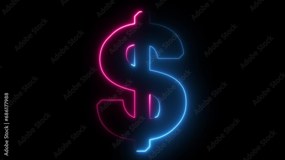 Dollar text moves inside a running circle with a loop neon light effect. Dollar text moves inside a running circle with a loop neon light effect.