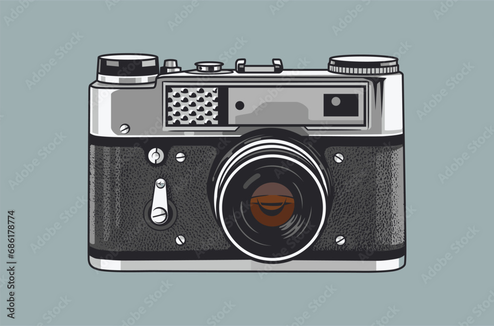 Illustration of a vintage rangefinder camera