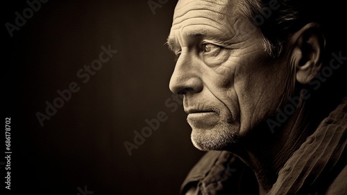 Experience Etched in Time: A Man's Introspective Sepia Portrait