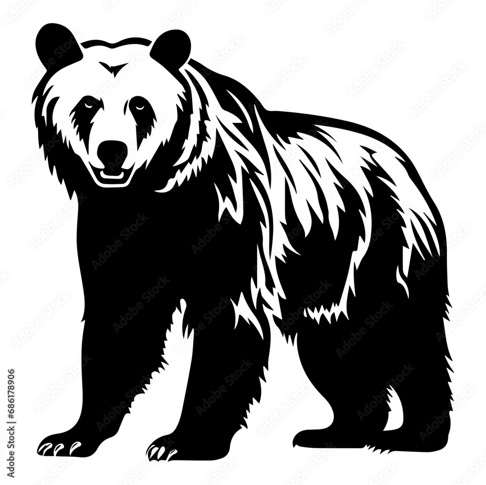 Bear silhouette illustration, Bear Logo Monochrome Design, Generative AI. Bear silhouette illustration, Bear Logo Monochrome Design, Generative AI.