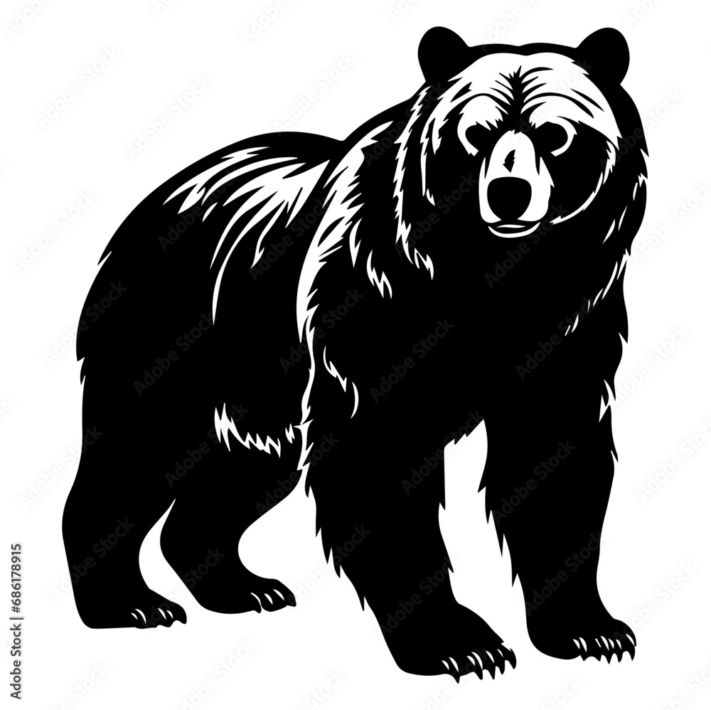 Fototapeta premium Bear silhouette illustration, Bear Logo Monochrome Design, Generative AI.