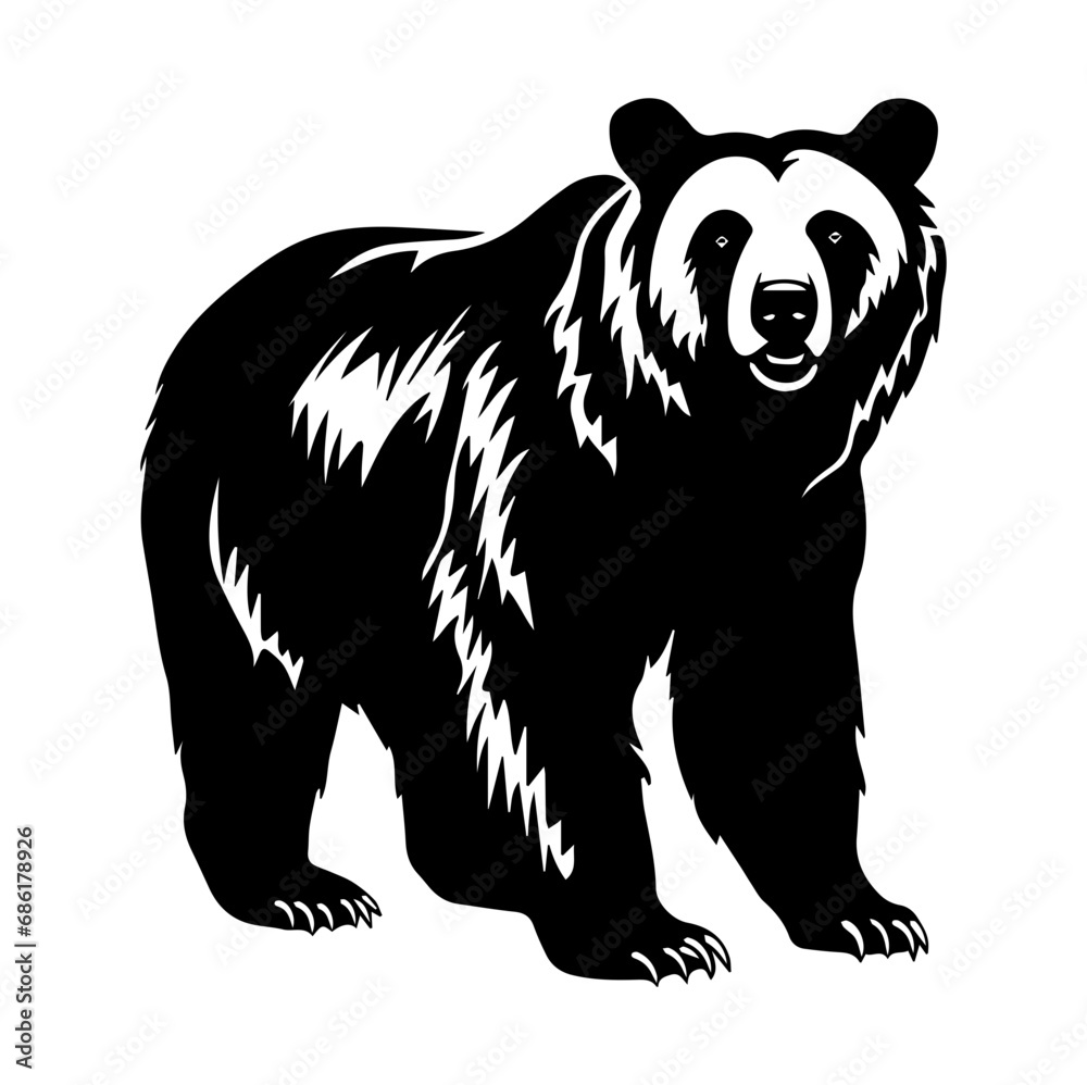 Fototapeta premium Bear silhouette illustration, Bear Logo Monochrome Design, Generative AI.