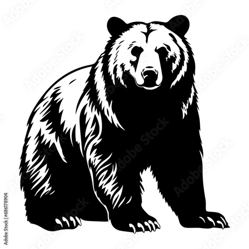 Bear silhouette illustration, Bear Logo Monochrome Design, Generative AI.