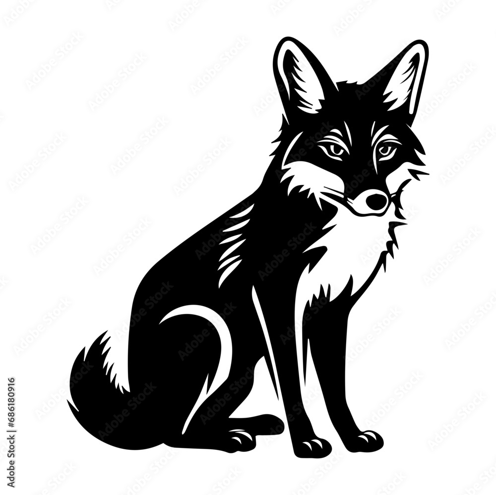 Fox silhouette illustration, Friendly Fox Logo Monochrome Design, Generative AI.