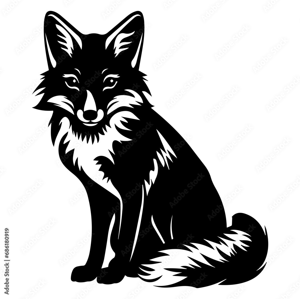 Fox silhouette illustration, Friendly Fox Logo Monochrome Design, Generative AI. Fox silhouette illustration, Friendly Fox Logo Monochrome Design, Generative AI.
