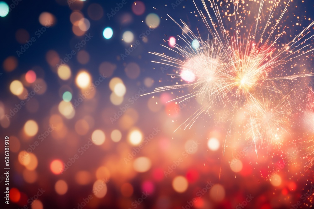 Amazing giant fireworks on night of New Year's Eve - obrazy, fototapety, plakaty 