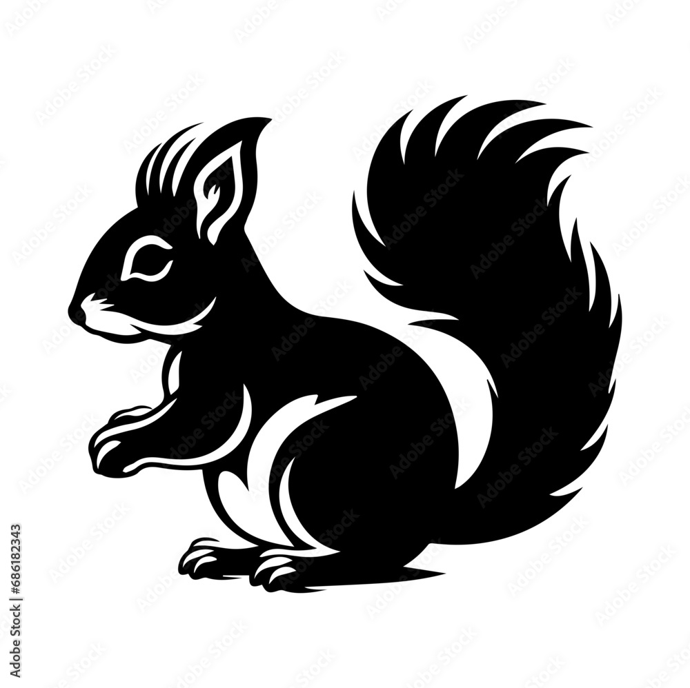 Red squirrel silhouette illustration, Friendly Red squirrel Logo Monochrome Design, Generative AI.