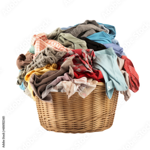 Basket overflowing with dirty laundry isolated on transparent background. AI generated.