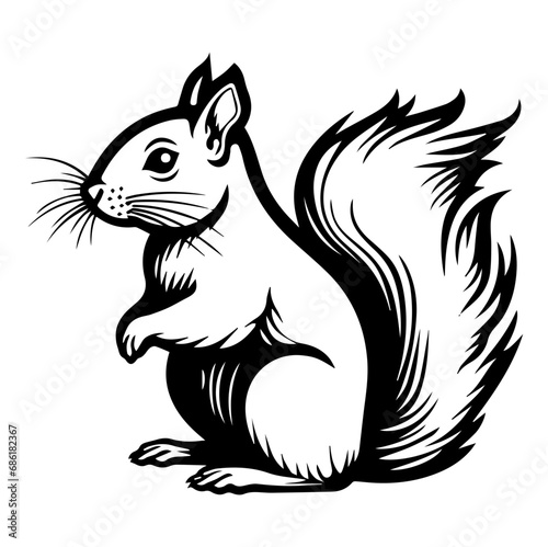 Red squirrel silhouette illustration, Friendly Red squirrel Logo Monochrome Design, Generative AI.