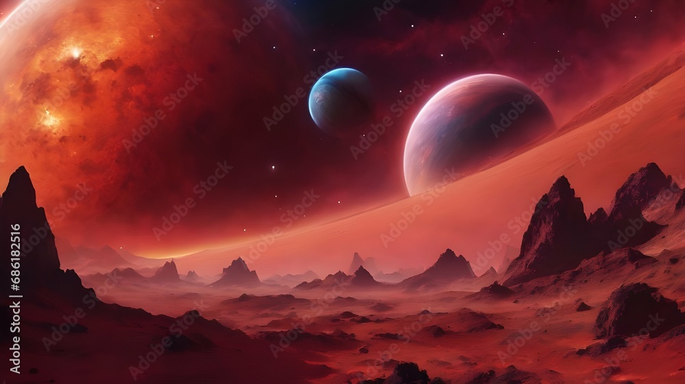 Fictional wallpaper of the space full of planets, stars and solar clouds which designed in many colors and random shapes and placements. AI Generated Fictional wallpaper of the space full of planets, stars and solar clouds which designed in many colors and random shapes and placements. AI Generated