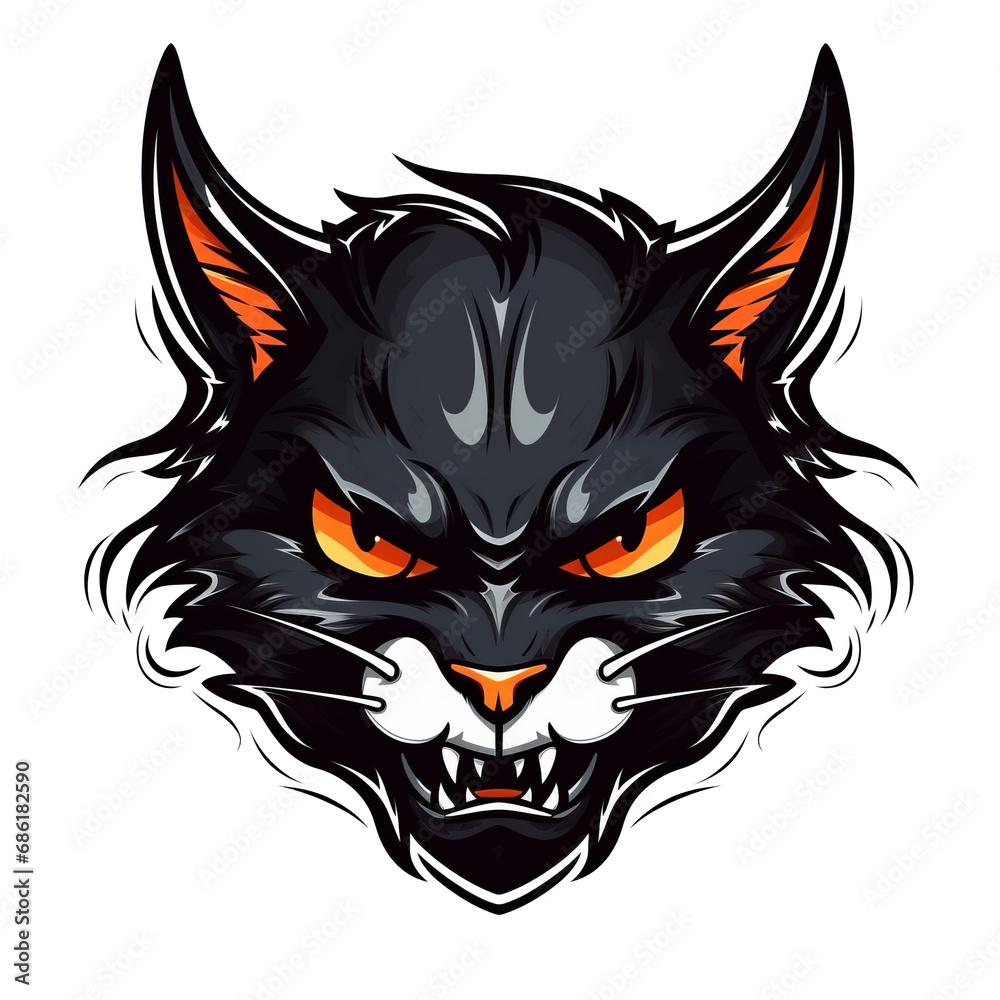 Cartoon hellcat head isolated on transparent background. AI generated. Cartoon hellcat head isolated on transparent background. AI generated.